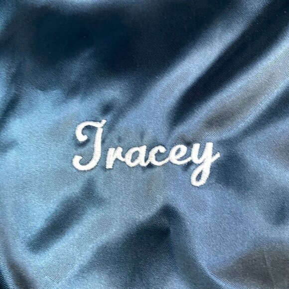 Delsey Paris Satin Jacket M Blue Vintage Embroidered Nylon  Made in USA - Picture 6 of 9